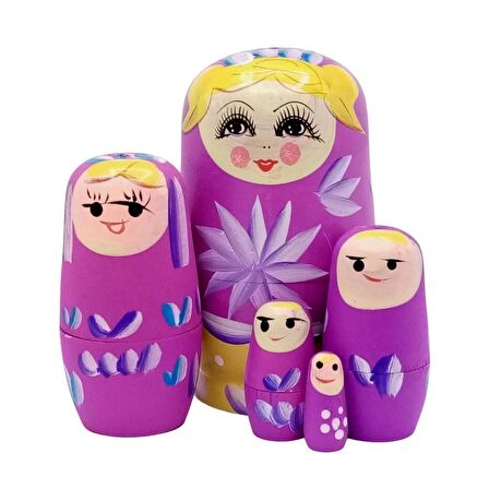 Ahşap Matruşka Bebek Beşli Set Pembe Sarı