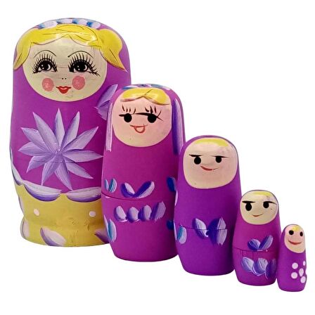 Ahşap Matruşka Bebek Beşli Set Pembe Sarı