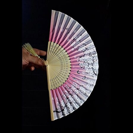 Japon Bambu Kumaş Yelpaze Çanta Boy Stant Hediyeli No.15
