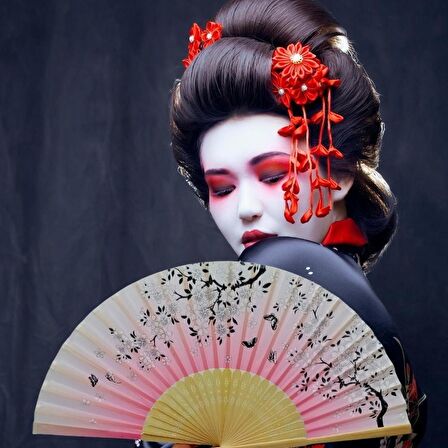 Japon Bambu Kumaş Yelpaze Çanta Boy Stant Hediyeli No.15