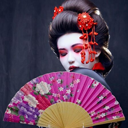 Japon Bambu Kumaş Yelpaze Çanta Boy Stant Hediyeli No.33
