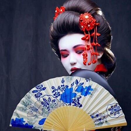 Japon Bambu Kumaş Yelpaze Çanta Boy Stant Hediyeli No.38