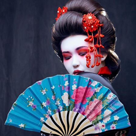 Japon Bambu Kumaş Yelpaze Çanta Boy Stant Hediyeli No.98