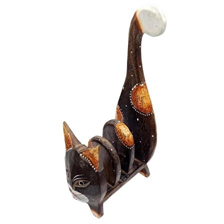 Ahşap Kedi Kartlık Peçetelik Kitaplık