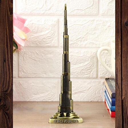 Vintage Metal Burj Khalifa Biblo Antik Bronz 22 cm Burç Halife