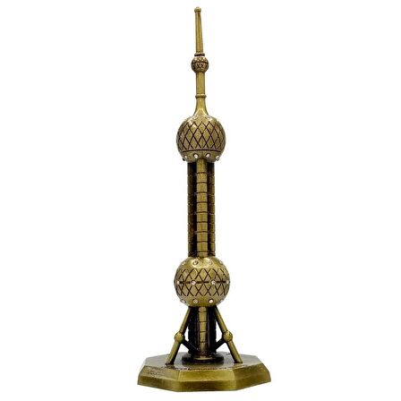 Vintage Metal Shanghai Oriental Pearl Tv Tower Biblo Antik Bronz 25 cm