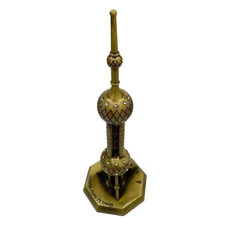 Vintage Metal Shanghai Oriental Pearl Tv Tower Biblo Antik Bronz 25 cm