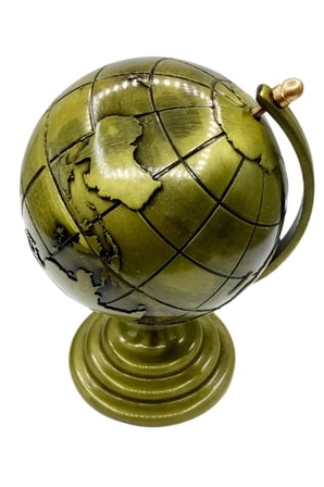 Vintage Metal Dünya Küre Biblo Antik Bronz 12 cm