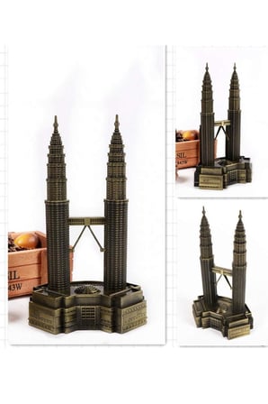 Vintage Metal Malezya Twin Towers Biblo Antik Bronz 18 cm