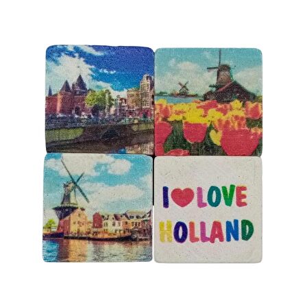 Hollanda Temalı Dörtlü Taş Magnet