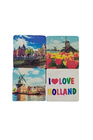 Hollanda Temalı Dörtlü Taş Magnet