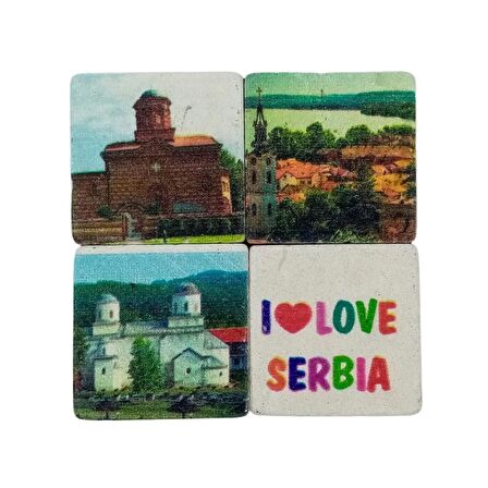 Sırbistan Temalı Dörtlü Taş Magnet