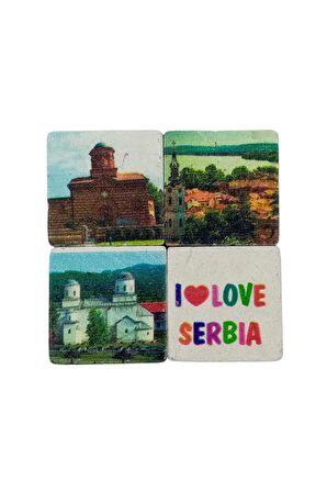 Sırbistan Temalı Dörtlü Taş Magnet