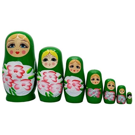 Ahşap Matruşka Bebek Yedili Set Yeşil