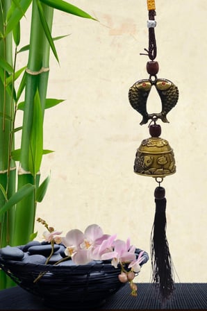 Çin Feng Shui Şans ve Bereket Metal Koi Balık Çan 35 cm