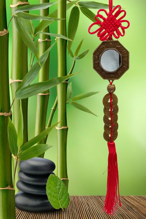 Çin Feng Shui Şans ve Bereket Bagua Ayna Beşli Para 35 cm