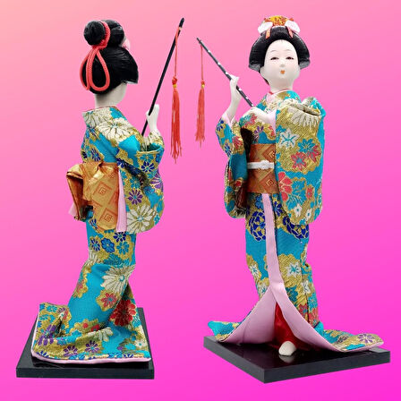 Japon Kimonolu Geyşa Bebek Kabuki Biblo 30 cm No.6