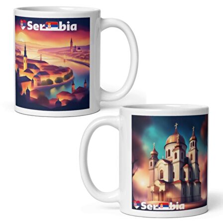 Sırbistan Kupa Bardak 2 Adet Seyahat Hatıra Serbia Mug