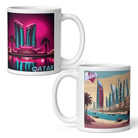 Katar Kupa Bardak 2 Adet Seyahat Hatıra Qatar Mug