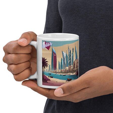 Katar Kupa Bardak 2 Adet Seyahat Hatıra Qatar Mug