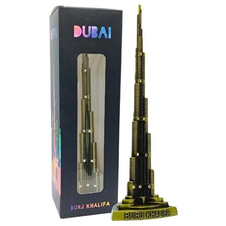 Vintage Metal Taşlı Burj Khalifa Biblo Antik Bronz 25 cm Burç Halife