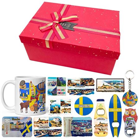 İsveç Hediye Kutusu 10 Parça Kupa Magnet Anahtarlık Kutu