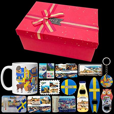 İsveç Hediye Kutusu 10 Parça Kupa Magnet Anahtarlık Kutu