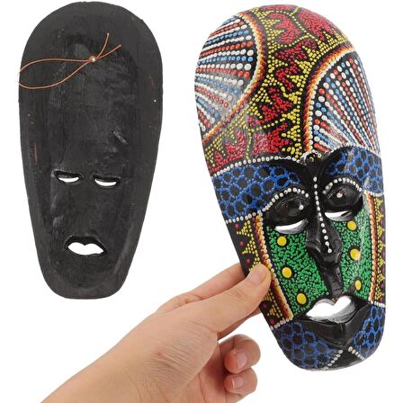 Ahşap Aborjin Mask 20 cm Renkli Duvar Dekoru Maske