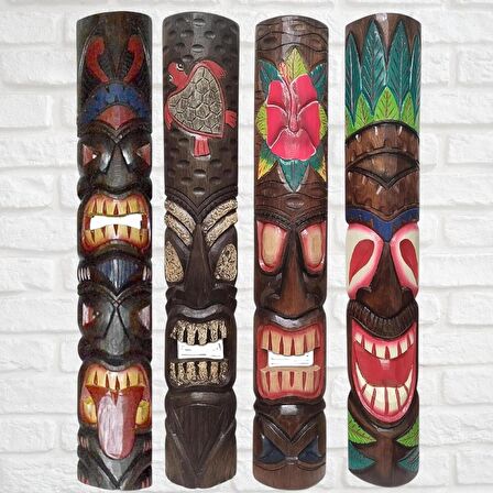 Ahşap Tiki Renkli Mask Duvar Dekoru Maske 100 cm