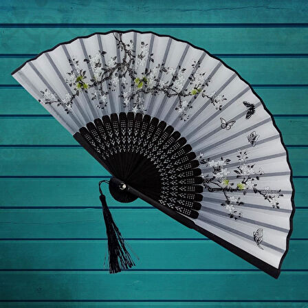 Japon Bambu Kumaş Yelpaze Çanta Boy Stant Hediyeli No.136
