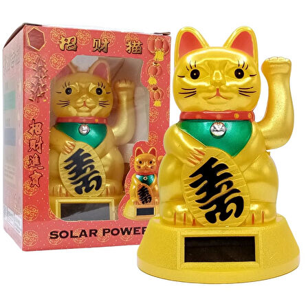 Maneki Neko Gold El Sallayan Şans Kedisi Büyük Solar Güneş Enerjili