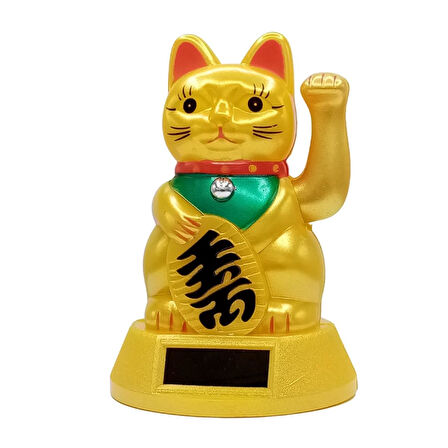 Maneki Neko Gold El Sallayan Şans Kedisi Büyük Solar Güneş Enerjili