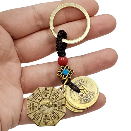 Feng Shui Metal Anahtarlık Şans Parası Ve Bagua Ayna No.1