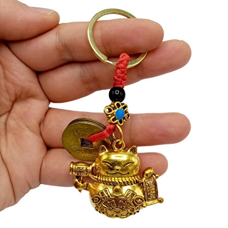 Feng Shui Şans Parası Maneki Neko Metal Anahtarlık No.2