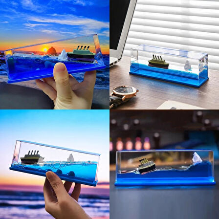 Cam Deniz İçinde Batmayan Gemi Titanik ve Buzdağı 15 cm