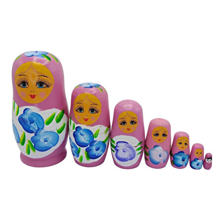 Ahşap Matruşka Bebek Yedili Set Gül Pembe