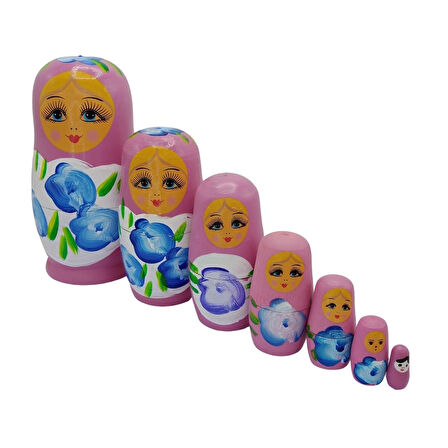 Ahşap Matruşka Bebek Yedili Set Gül Pembe