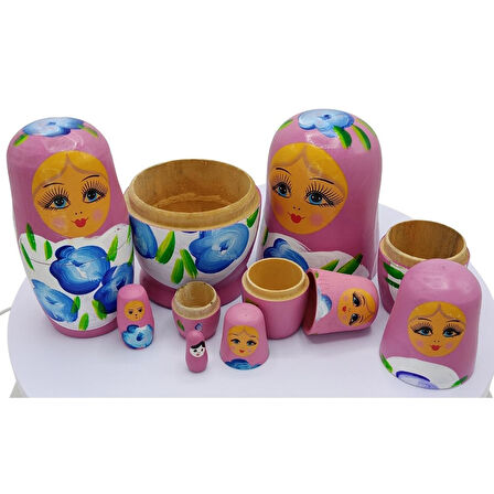 Ahşap Matruşka Bebek Yedili Set Gül Pembe