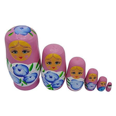 Ahşap Matruşka Bebek Altılı Set Gül Pembe