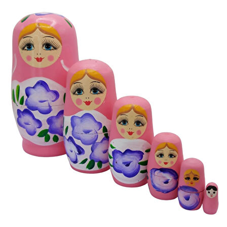 Ahşap Matruşka Bebek Altılı Set Açık Pembe No.2