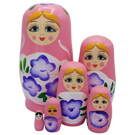 Ahşap Matruşka Bebek Altılı Set Açık Pembe No.2
