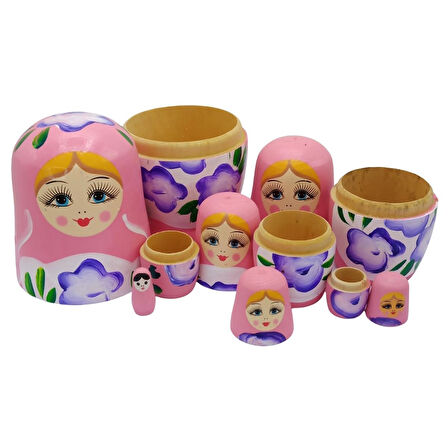 Ahşap Matruşka Bebek Altılı Set Açık Pembe No.2
