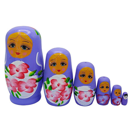 Ahşap Matruşka Bebek Altılı Set Mor