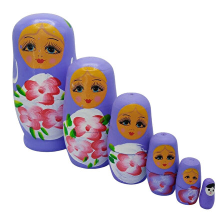 Ahşap Matruşka Bebek Altılı Set Mor