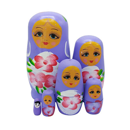 Ahşap Matruşka Bebek Altılı Set Mor