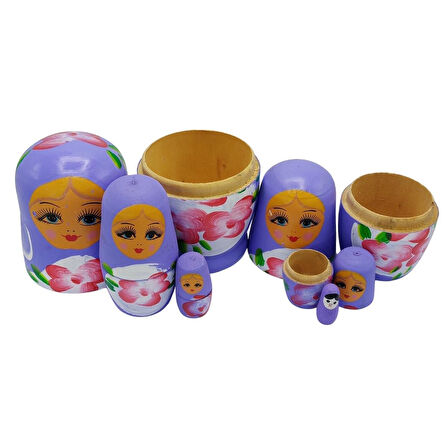 Ahşap Matruşka Bebek Altılı Set Mor