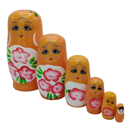 Ahşap Matruşka Bebek Altılı Set Turuncu