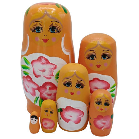 Ahşap Matruşka Bebek Altılı Set Turuncu