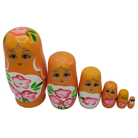 Ahşap Matruşka Bebek Altılı Set Turuncu