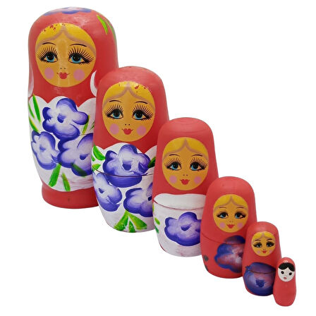Ahşap Matruşka Bebek Altılı Set Kırmızı